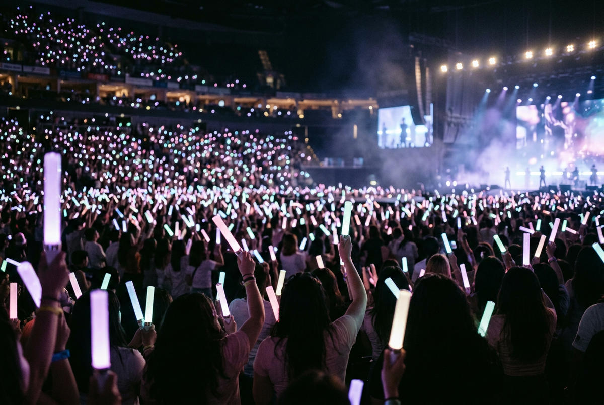 Concert crowd holding glowing light sticks