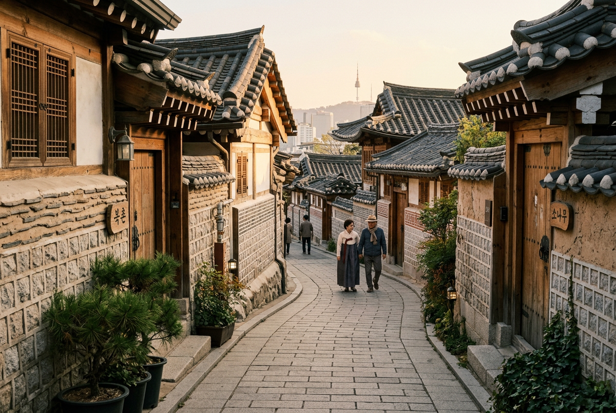 A quiet hanok alley in Bukchon, Seoul